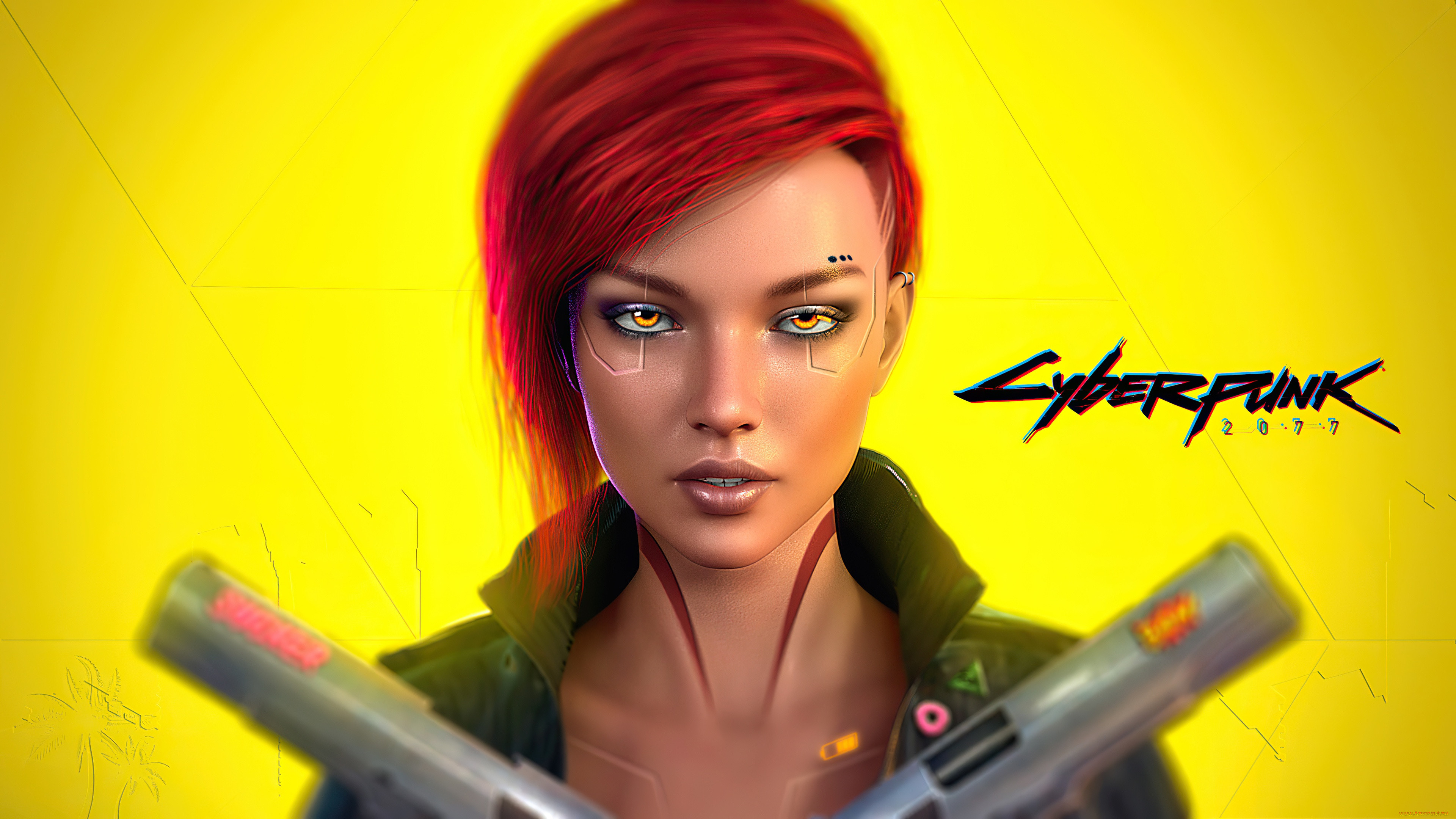  , cyberpunk 2077, , , , , game, , , weapon, , look, cover, yellow, background, portrait, cyberpunk, 2077, , , , red-haired, girl